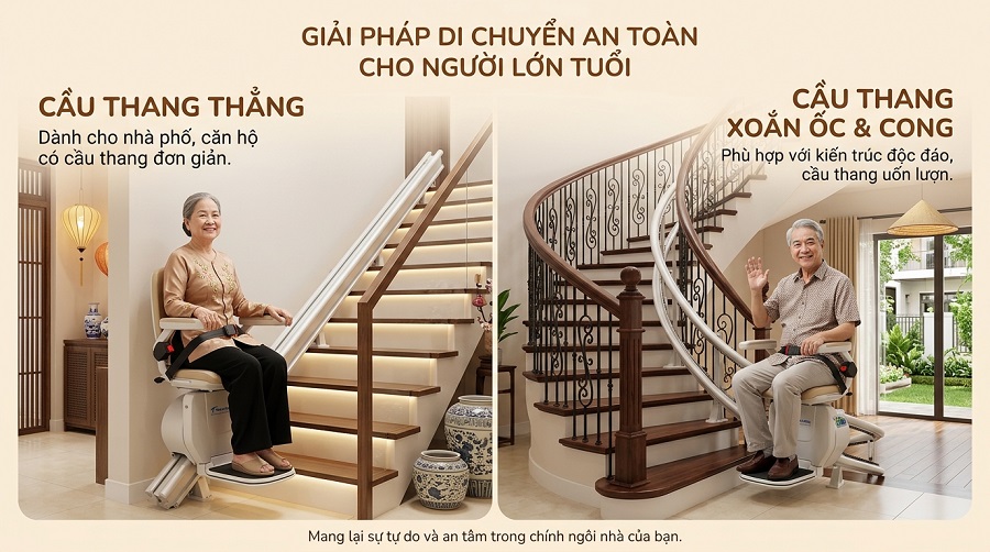 Thang máy dành cho người già tiện nghi, an toàn, tiết kiệm diện tích